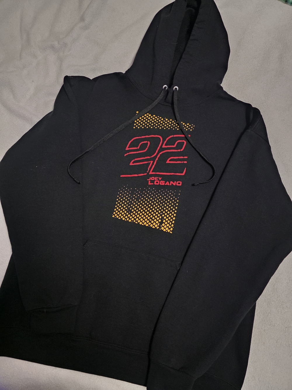 Joey Logano Black Pullover Hoodie with Red & Yellow Graphic